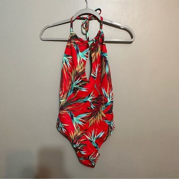 PINK Palm red one piece swimsuit size large - Picture 1 of 6